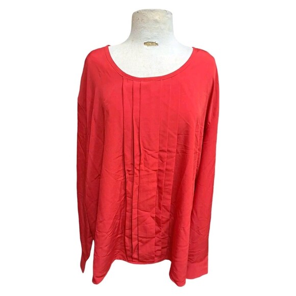 AFFINITY APPAREL Dressy Top Women’s 5XL Red Pleated Blouse Zip Back Gold Buttons - Picture 1 of 8